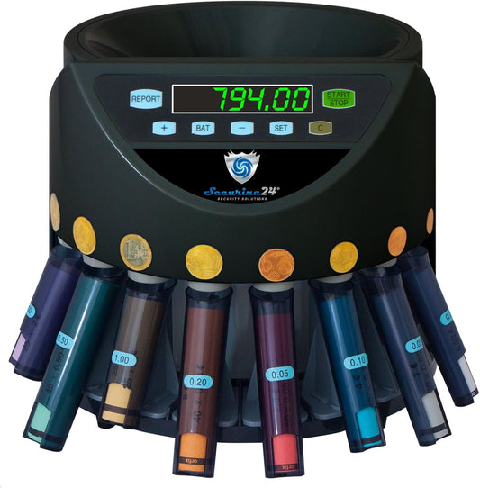 Muntteller geldtelmachine Euro munten SR1200 met afdekking van Securina24® zwart - BBB