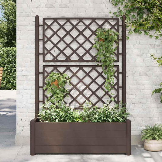 Tidyard Planter with trellis garden fence frost and UV resistant trellis flower boxes climbing aid planter flower box flower box 100x43x142cm PP mocha - QUORE