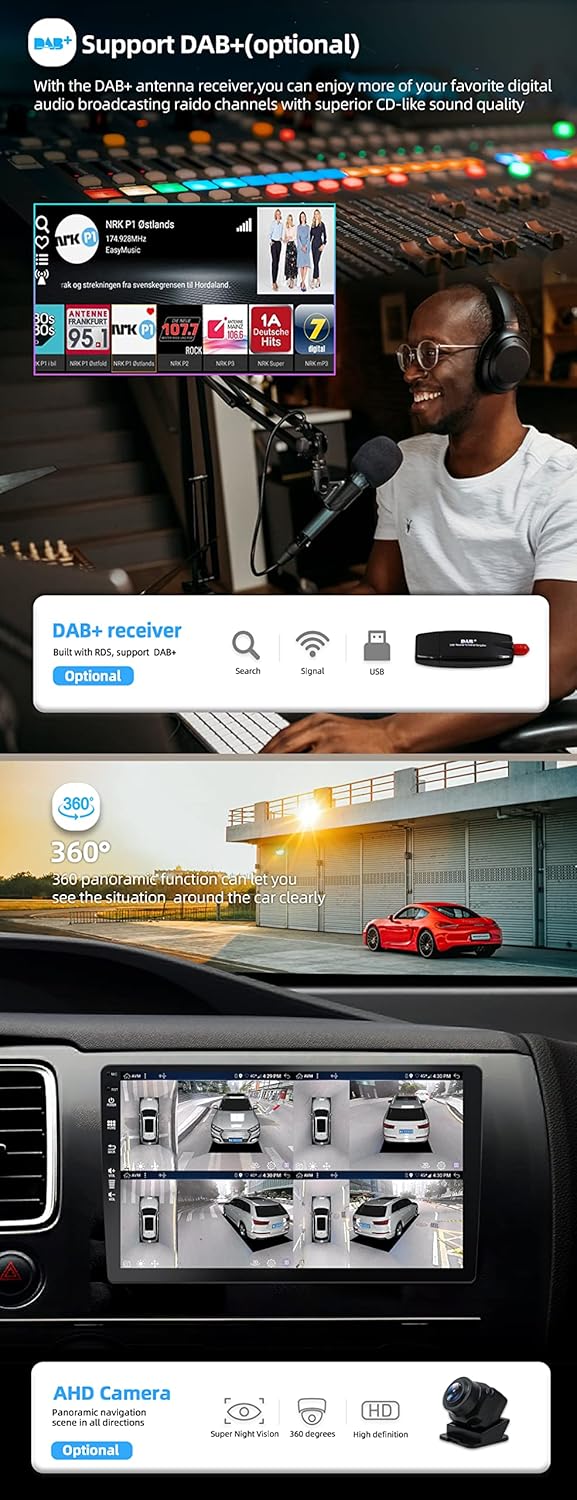 BXLIYER [Octa-Core, 6G+128G] Android 14 Autoradio Voor Ford Focus (2010-2013) - Draadloze CarPlay/Android Auto - Camera & MIC - IPS 9.7 Inch 2 Din - Stuurwiel DAB Fast-boot 360-CAM WIFI DSP