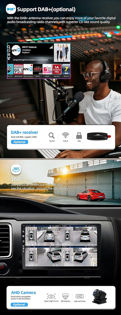 BXLIYER [Octa-Core, 6G+128G] Android 14 Autoradio Voor Ford Focus (2010-2013) - Draadloze CarPlay/Android Auto - Camera & MIC - IPS 9.7 Inch 2 Din - Stuurwiel DAB Fast-boot 360-CAM WIFI DSP