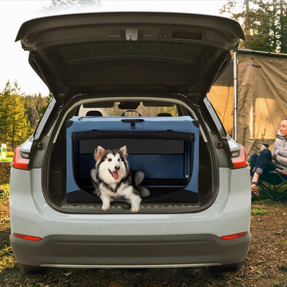 Petsfit Opvouwbare hondenbox, hondenbench voor thuis, verstelbare stoffen hoes met spiraalijzeren buis, hondenkrat, stof, grote honden, 3 deurdesign, eenvoudig transport, makkelijk opbergen, XL, blauw
