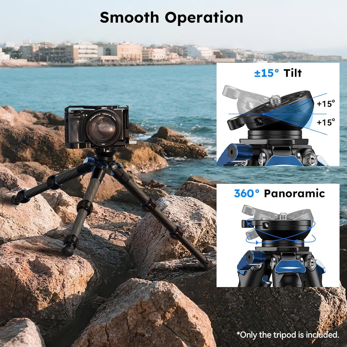 SIRUI AM-223L Koolstofvezel Mini Reisstatief met nivellerende basis, desktopstatief met nivellering voor spiegelloze camera's, belastingen tot 15 kg/33 lb, gevouwen hoogte 23 cm