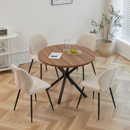 Ronde Eettafel – Eettafel Rond – Keukentafel – Tafel Voor Appartement – Compacte Ronde Tafel – MDF Donker Houtnerf – Stevig X-Onderstel Met Verstelbare Voeten