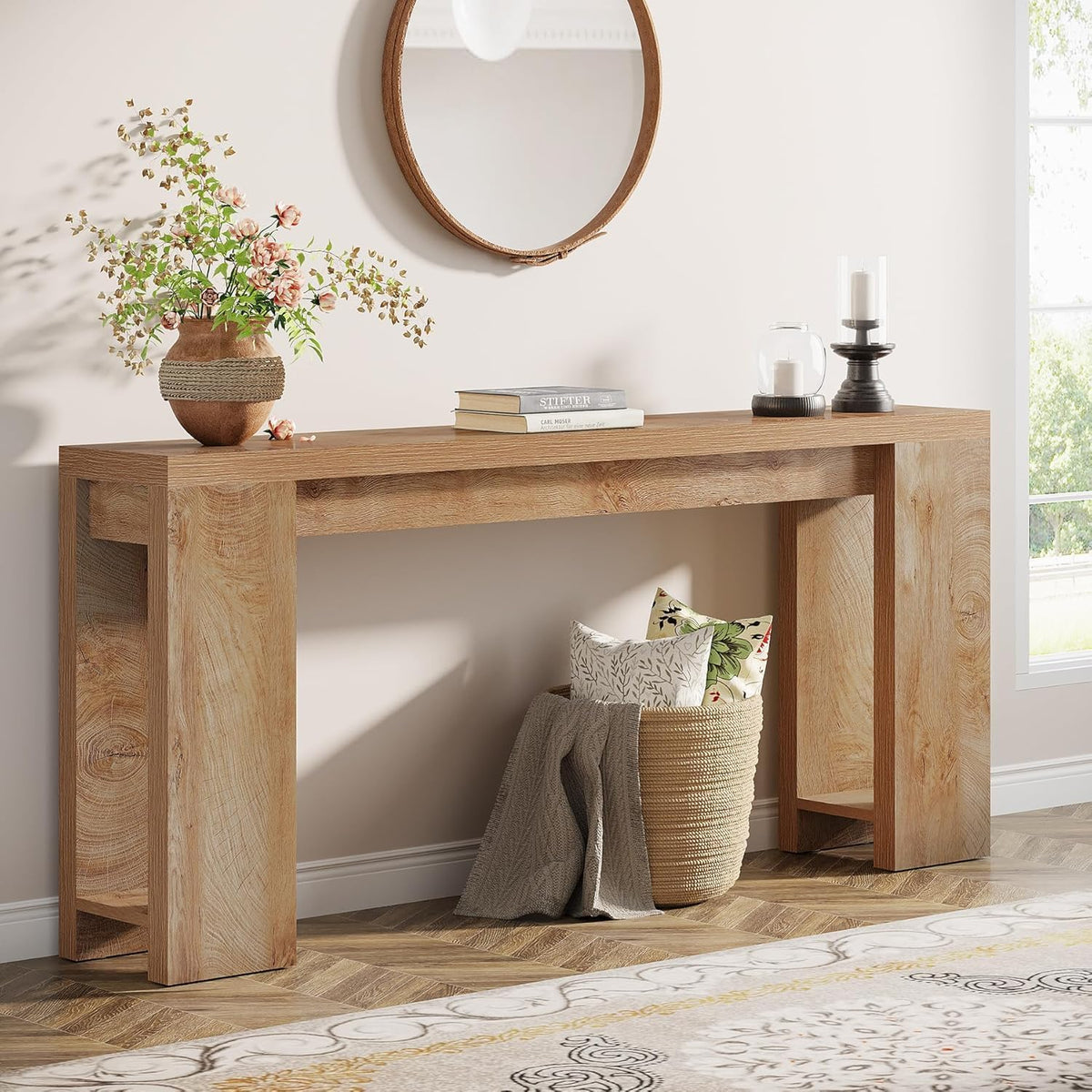 Tribesigns 160 cm Extra Long Console Table, Farmhouse Wooden Sofa Table Behind the Sofa, Narrow Accent Table for Entrance, Living Room, Hallway, Entrance, Foyer, Light Oak Brown