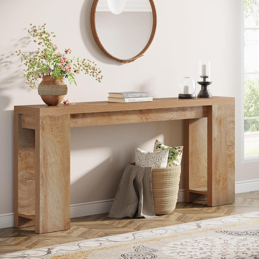 Tribesigns 160 cm Extra Long Console Table, Farmhouse Wooden Sofa Table Behind the Sofa, Narrow Accent Table for Entrance, Living Room, Hallway, Entrance, Foyer, Light Oak Brown