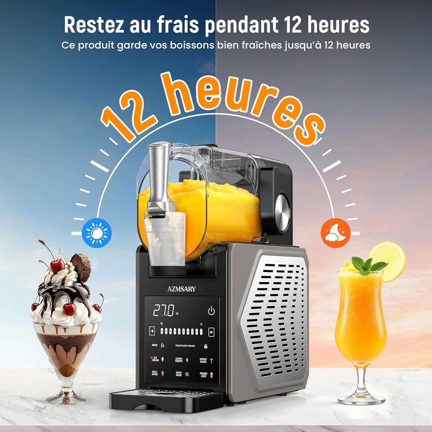 Slush-machine, 2,5 liter ijsmachine en slushie machine voor thuis, met led-display, 6 vooraf ingestelde programma's voor ijs, frappés, milkshakes, automatische reiniging (zwart)