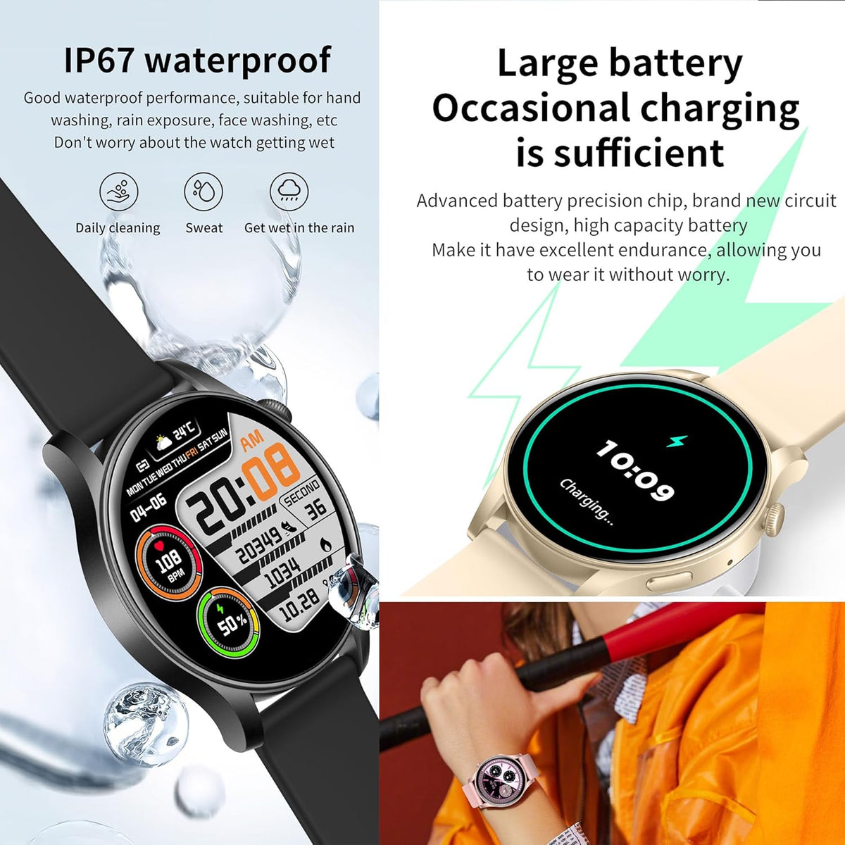 Smartwatch Damen met Bluetooth Bellen, 1,43" AMOLED Touchscreen Slimme Horloge, 5ATM Waterdicht 123 Sporthorloges, SpO2, Hartslagmeter, Slaapmonitor, Fitnesstrackerhorloge voor Android iOS (Roze)
