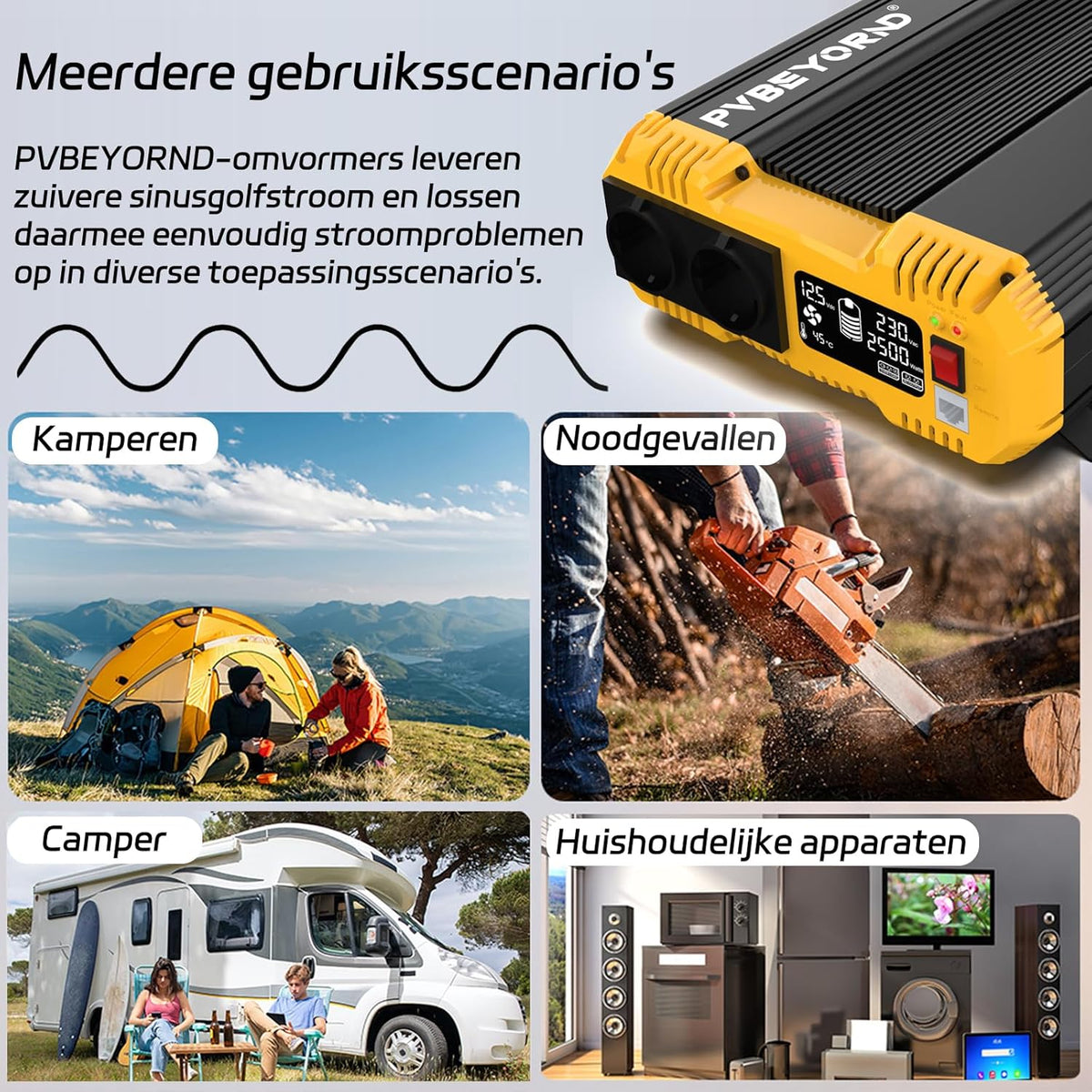Omvormer 12V naar 230V Zuivere Sinus 2500W/5000W Spanningsomvormer 12V 230V Met een externe LCD-controller, geschikt voor campers en elektrische installaties in huis