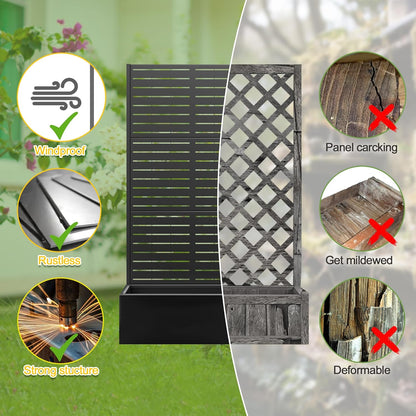 FENCY Metal Raised Garden Bed with Trellis, Metal Planter with Trellis, Garden Box for Climbing Plants Vegetable, 89 cm (L x W x H) Metal Garden Bed with Drainage Holes (Black Louvre) - QUORE