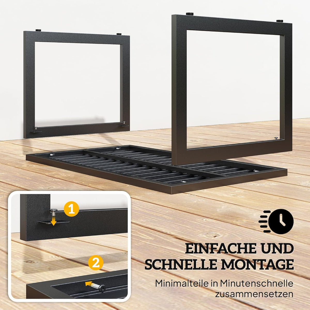 Outsunny Beistelltisch mit Lamellendesign Balkontisch aus Aluminium Kaffeetisch wetterfest Gartentisch pflegeleicht Sofatisch Outdoor Tisch für Balcony Garten Terrasse 90 x 50 x 42 cm Schwarz
