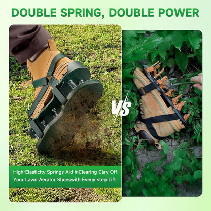 Gazonbeluchterschoenen met veerbasis, gratis installatie gazonbeluchter met automatische blad- en vuilreiniging, zware spike-schoenen voor gazononderhoud, verstelbare veters - perfect voor gazon, tuin