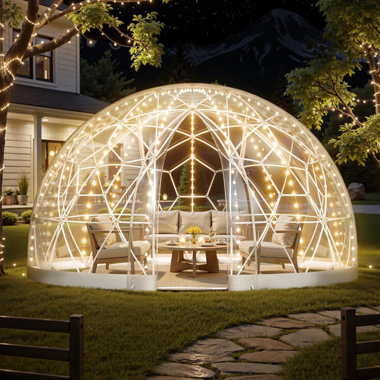 VEVOR Igloo Tuinkoepel, 3,7 x 2,2 m, transparante bubbeltent voor 4-7 personen, weerbestendig, geodetische koepelkas, pvc-iglotent voor tuin, terras, camping, feest