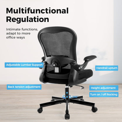 Bureaustoel – Ergonomische Stoel – Bureaustoel Met Lendensteun – Kantinestoel – Bureau Stoel – In Hoogte Verstelbaar – Ademende Mesh Rugleuning – Opklapbare Armleuningen