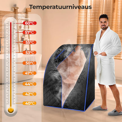 SereneLife Draagbare Sauna -Thuissauna- Stoomsauna Tent met 2L Stomer- Opvouwbare Stoel-Stoomapparaat- Compacte Persoonlijke Detox Sauna- Afstandsbediening - 101 x 86 cm-Zwart