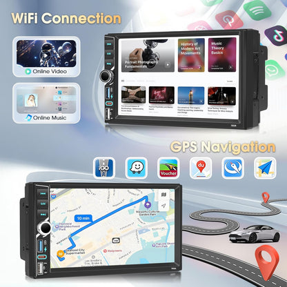 2 Din Autoradio, 4 + 64G, A-pple Carplay Android autoradio, 7 inch IPS-touchscreen, stereo autoradio met Bluetooth 5.0/GPS/WiFi/FM/RDS, mediaspeler voor auto Android 15