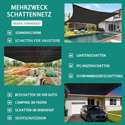 Schaduwnet met inslagringen, 70% schaduwnet, 10 x 10 m, beschermingsnet, uv- en winddicht, herbruikbaar zonnezeil voor kassen, pergola's, tuinen, balkons en kippenhokken.