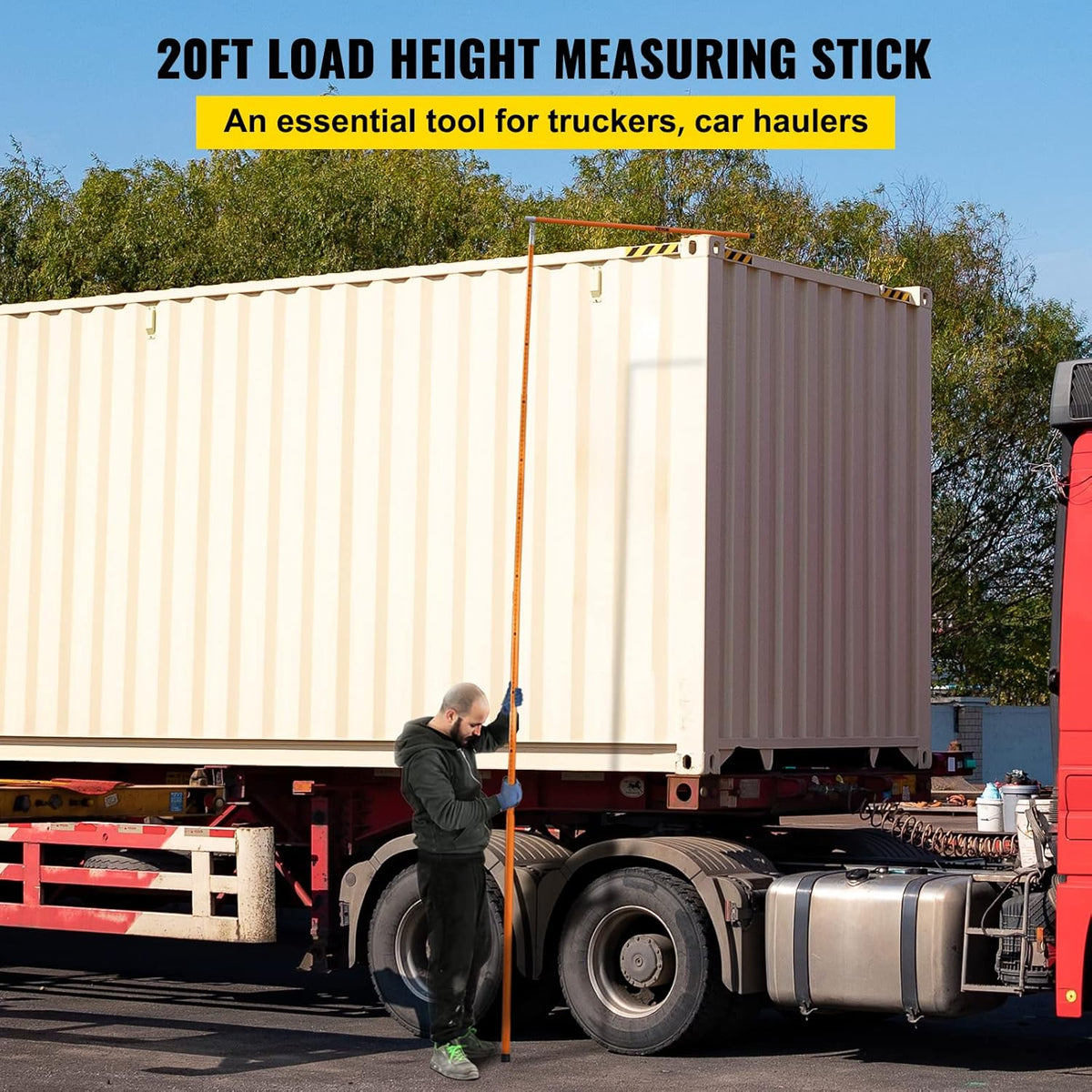 VEVOR Load Height Measuring Stick, 20' Sturdy Fiberglass Truck Height Stick with Adjustable Pole, Non-Conductive Truck Height Measuring Stick with Carry Bag, Height Stick for Trucks, Car Transporters