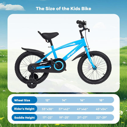BODIOO Kinderfiets, 12 inch, met verstelbare zitting, dubbele remmen, steunwielen, reflector en spatbord, geschikt voor bestuurders van 84 tot 97 cm (blauw)