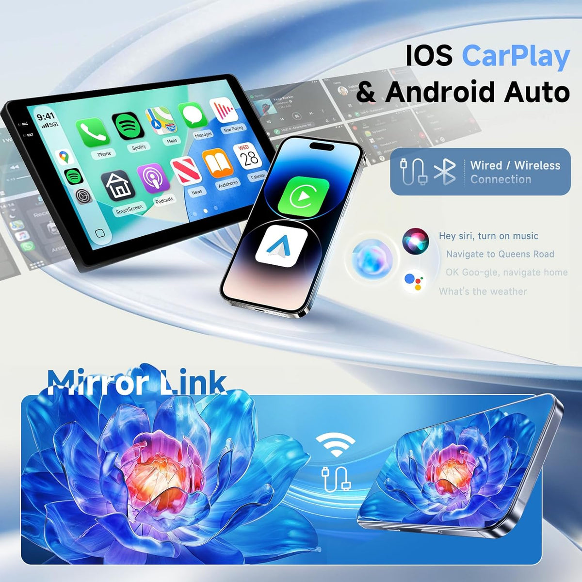 Hodozzy 4 GB + 128 GB Android autoradio voor Audi A6 C5 1997-2004 S6 1999-2004 RS6 2002-2006, Carplay Wireless Android Auto, 9 inch InCell Touchscreen 2 Din Radio met Navi Bluetooth DSP WiFi RDS