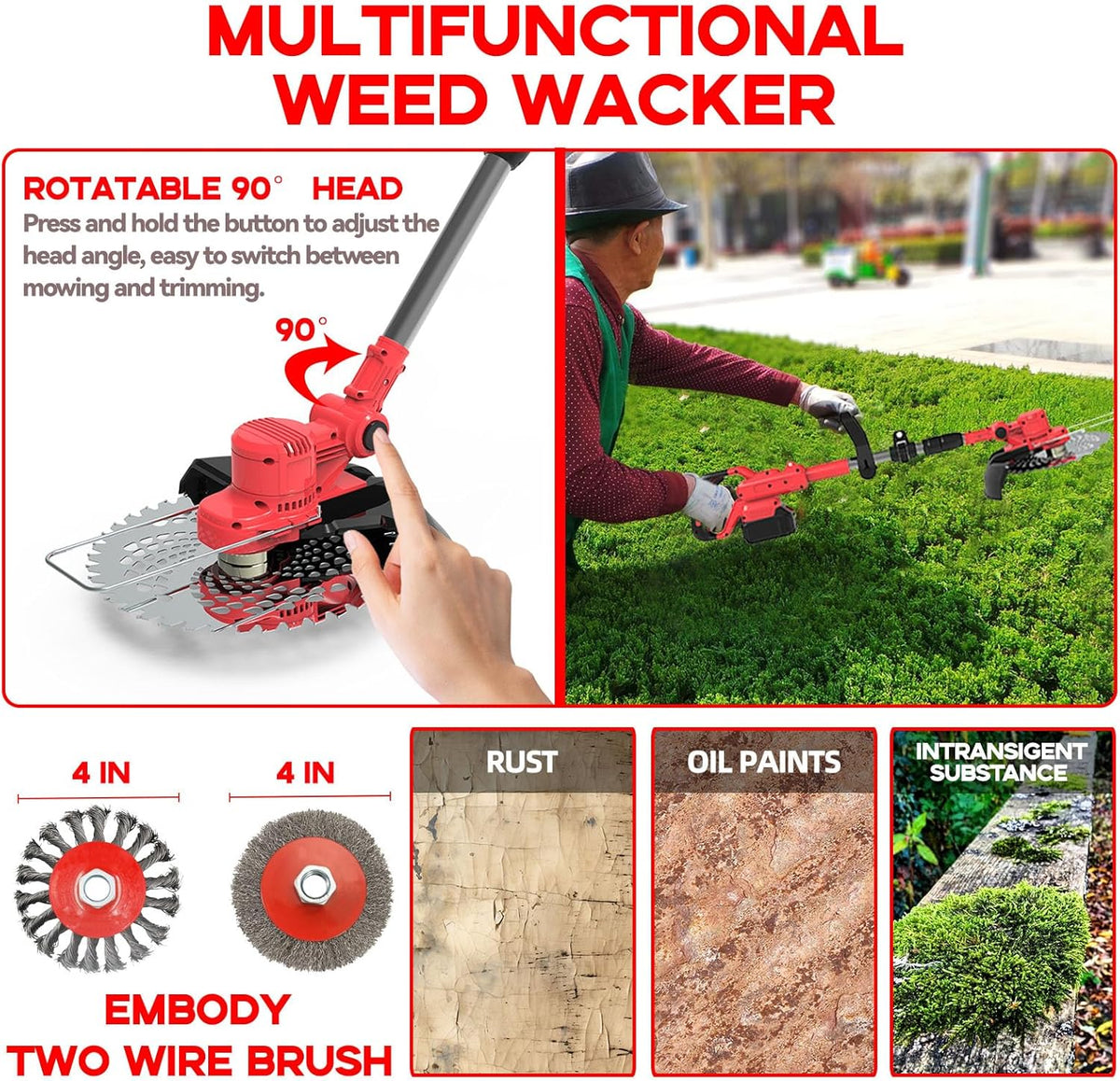4-in-1 accu-grastrimmer met accu en onkruidborstel, bosmaaier, accu voor Makita-accu's, 4,0 Ah, 21 V accu, ultralicht, 2,36 kg, onkruidborstel, elektrische bosmaaier, incl. oplader, voor thuisgebruik
