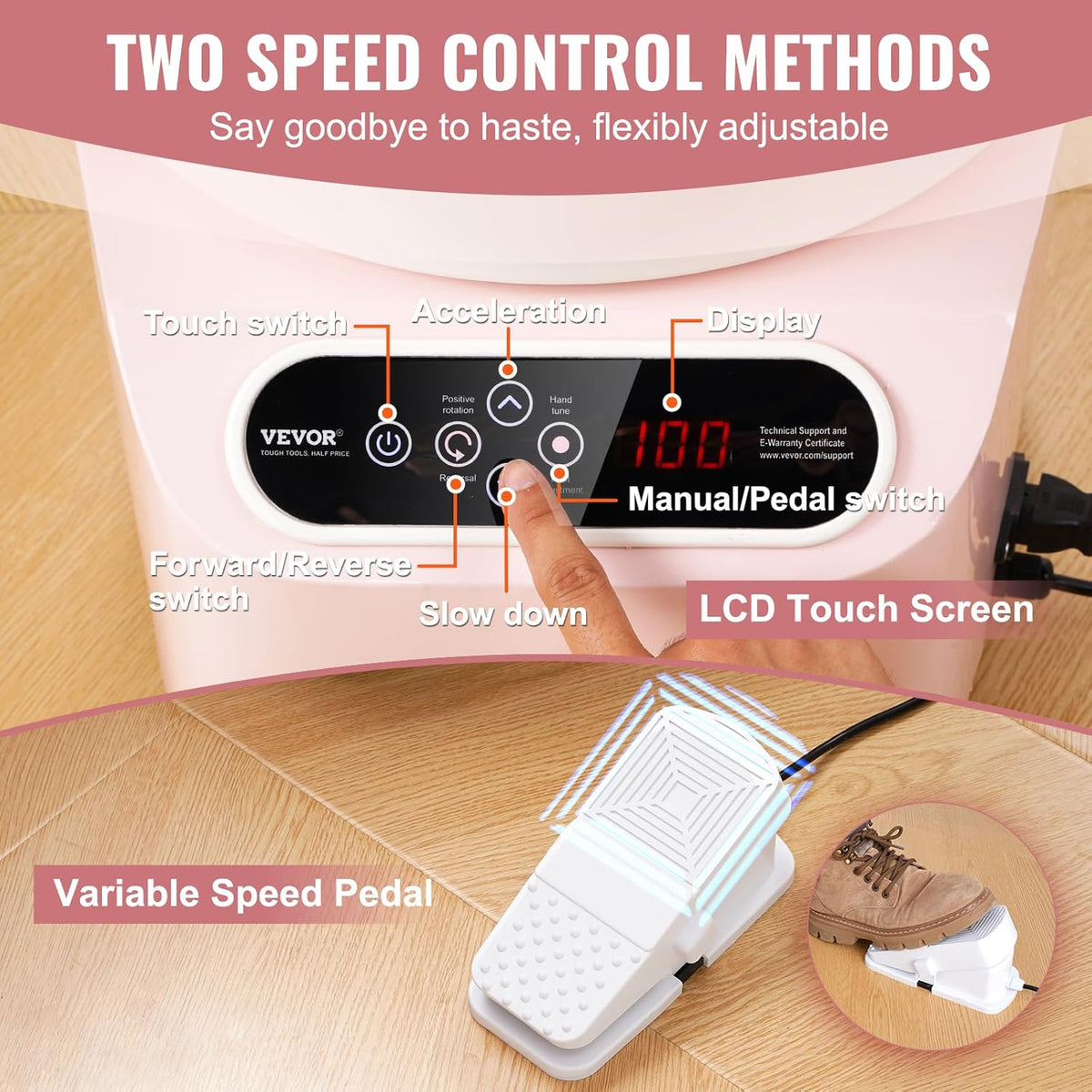 Pottenbakkersschijf – Keramiekdraaibank – Pottenbakkersmachine – Draaischijf – Keramiekapparaat – Roze – 28 cm Schijf – 350W Motorvermogen – Voetpedaal en Touchscreenregeling - QUORE
