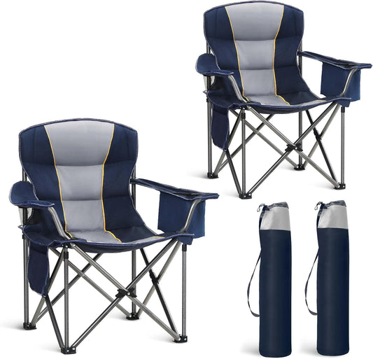 HIGH POINT SPORTS Klapstoel Camping Oversized Opvouwbare Campingstoel Maximale belasting: 200 kg met koeltas, armleuning, bekerhouder, gevoerd, draagbaar, blauw, 2 stuks