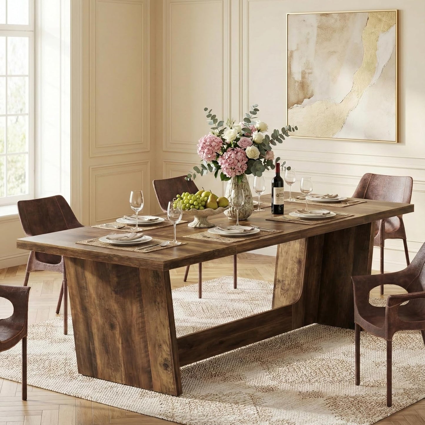 Lailang 180cm Eettafel, Eetkamertafel Rechthoekige, Industrial Dining Table, Houten Eettafel, Dining Table For 6 8, Large Dining Room Table, 180 x 80 x 76 cm, Rustic Brown