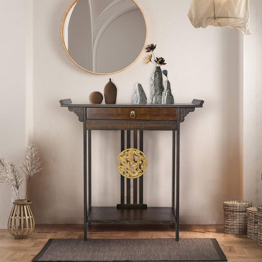 Consoletafel smal – haltafel – sidetable – gangtafel – opbergtafel – 2-laags design – robuust bamboe materiaal