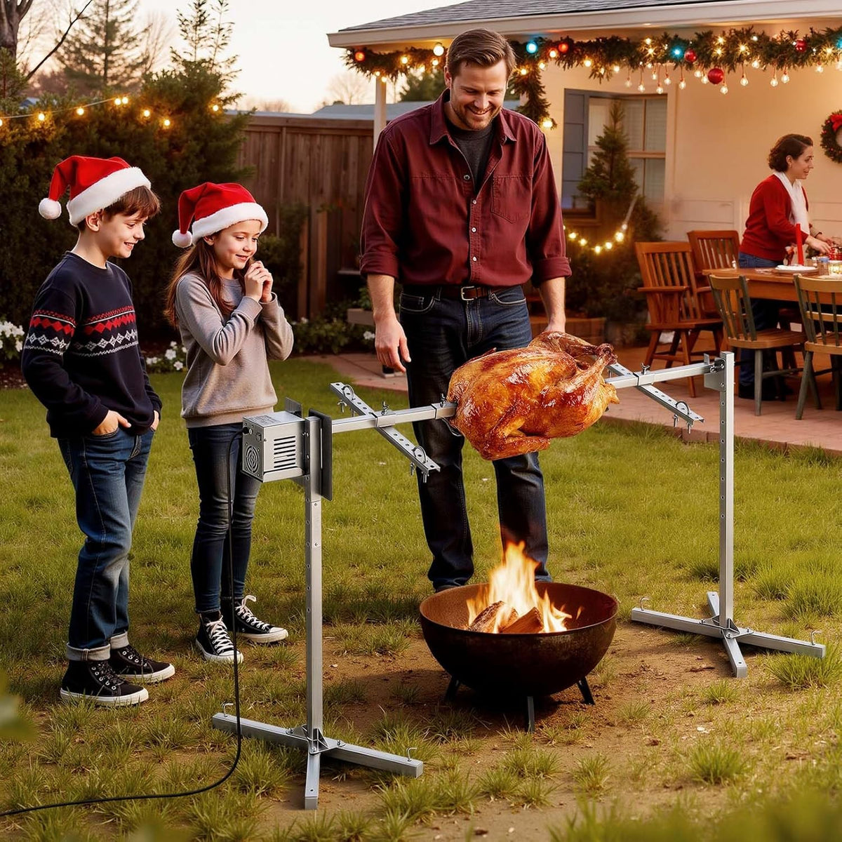 VEVOR Braadgrill, draagvermogen van 40 kg, elektrische spindelset met 8 hoogtes, automatische motor, 38 W, vork van roestvrij staal, voor lam, biggen, feest