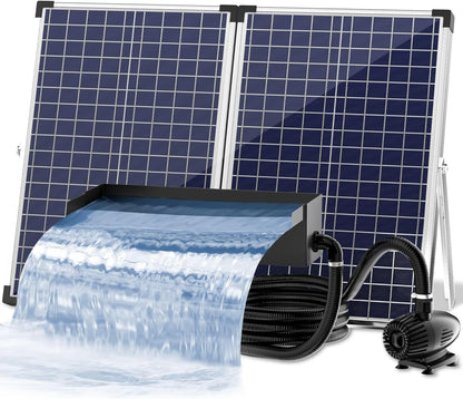 Biling 70 W Solar vijver watervalset, 30 cm roestvrijstalen overloop vijverpomp waterval en duurzame buisdecoratie voor koivijver, zwembad, beekloop, tuinvijver, terras, doe-het-zelf siervijver