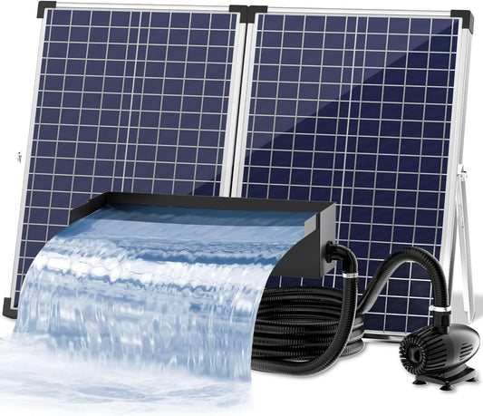 Biling 70 W Solar vijver watervalset, 30 cm roestvrijstalen overloop vijverpomp waterval en duurzame buisdecoratie voor koivijver, zwembad, beekloop, tuinvijver, terras, doe-het-zelf siervijver