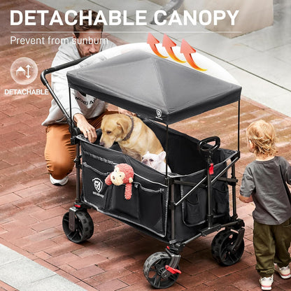 EVER ADVANCED XXL bolderkar, opvouwbaar, 225 l tot 150 kg, met rem, dak, handwagen, schuiven en trekken, inklapbaar, strandwagen, 20 x 8 cm brede wielen, vouwwagen voor camping, strand, winkelen en
