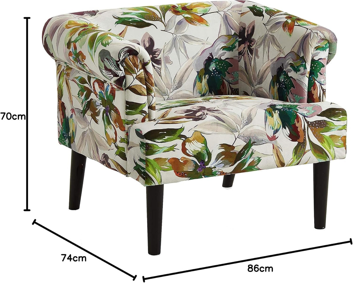 Atlantic Home Collection Charlie Armchair Armchair with Solid Wood Legs Velvet Floral Pattern White 74 x 86 x 70 cm - QUORE
