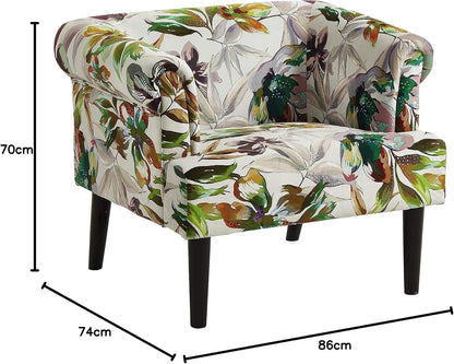 Atlantic Home Collection Charlie Armchair Armchair with Solid Wood Legs Velvet Floral Pattern White 74 x 86 x 70 cm - QUORE