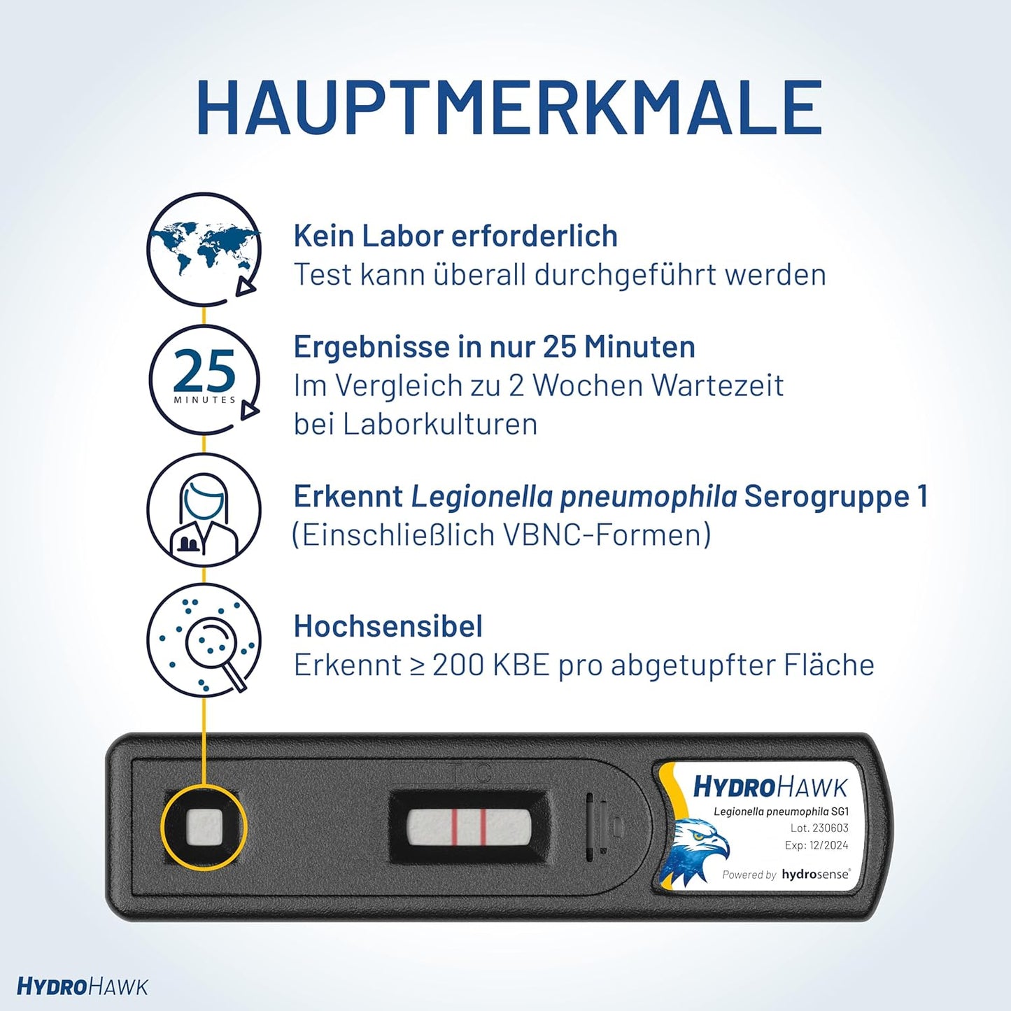 Legionella Swab Test Waterpunten, 5x Gebruiksklare Kit Detectie Legionella pneumophila SG1, Pool, Airco, Hot Tub, Douchekop, Kraan, Tuinslang – 25 Min Thuis Test