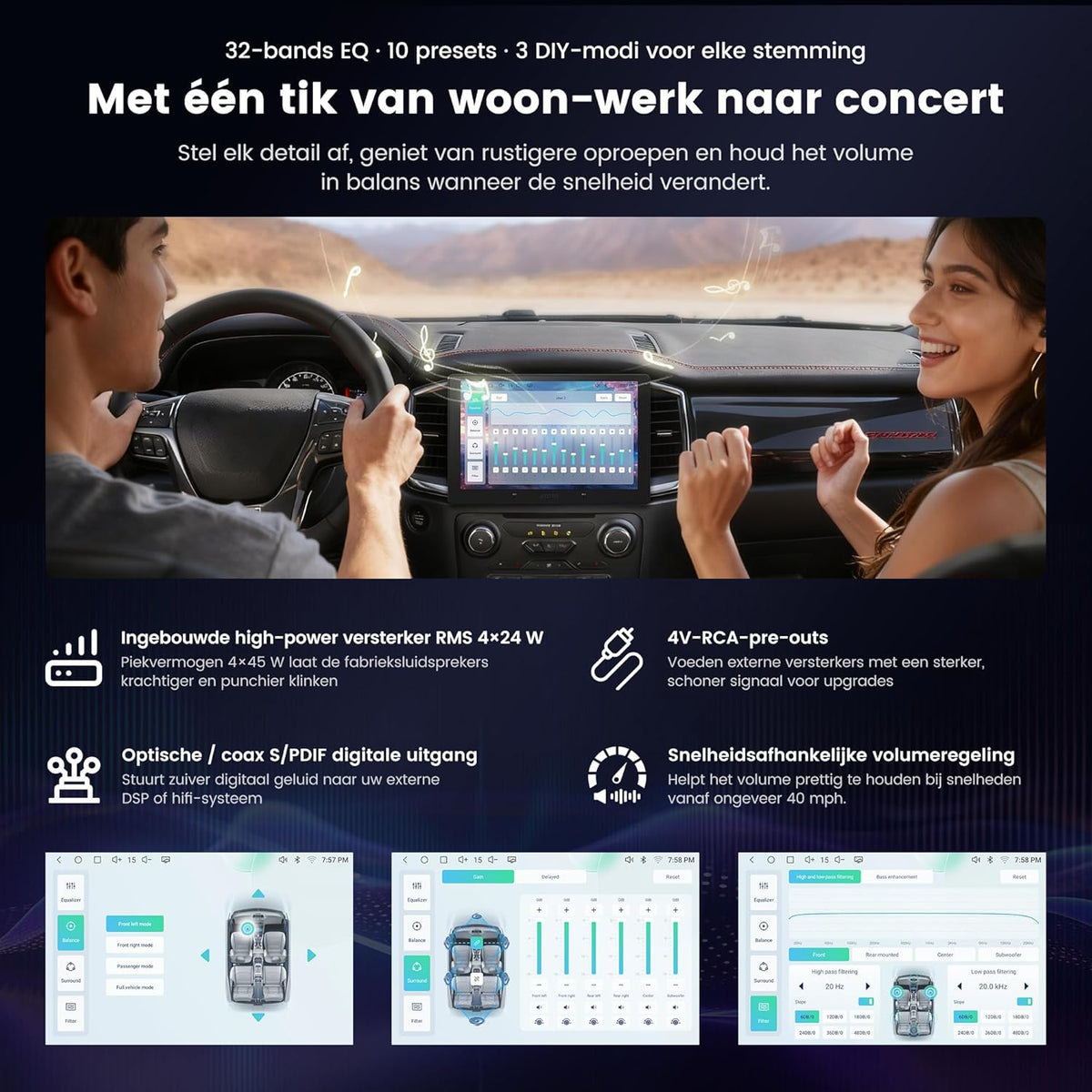 ATOTOZONE A7 Android Double Din Autoradio, 9" 4+64GB Octa‑Core, Draadloze CarPlay & Android Auto, Wi‑Fi/USB/BT, SCVC & LRV, Hi‑Fi  DSP met 4 V Pre‑Outs, AI Chat & GPS‑Tracking
