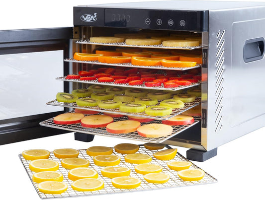 Vita5 Nobel Pro6 Voedseldroger van roestvrij staal met 6 lades - Voedseldroger voor vlees. fruit. groenten en champignons - 24-uurs timer en instelbare temperatuur 35-75°C - 650W