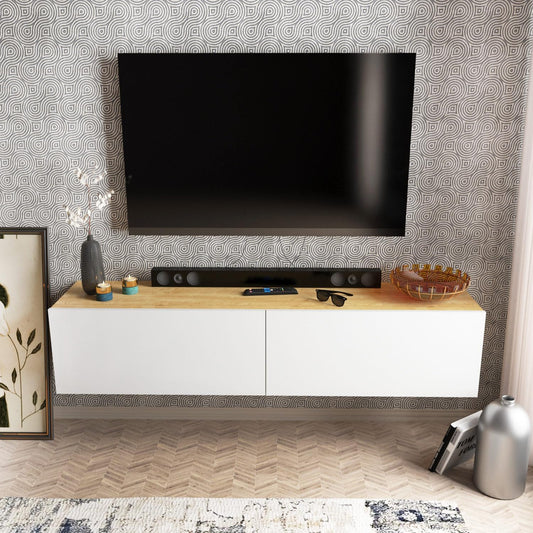 Hanah Home Scandinavian TV-standaard, White & Walnut, 159,7 cm | 100% Melamine Coated Particle Board, 18 mm dik | Stijlvol & Functioneel voor moderne woonkamers