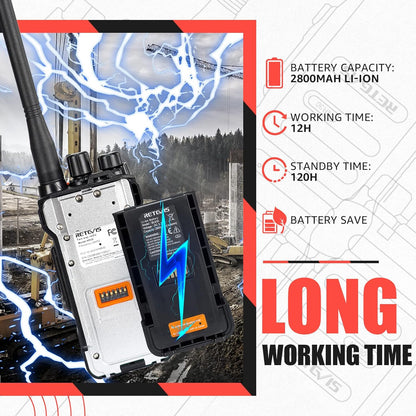 Retevis NR630 Walkie Talkie voor Volwassenen, Lange Afstand, IP67 Waterdichte 2-Weg Radio, Ruisonderdrukking, Groepsoproep, 2800mAh Oplaadbare Walkietalkie voor Bouwplaats, Aannemer (Zwart, 3 Stuks)