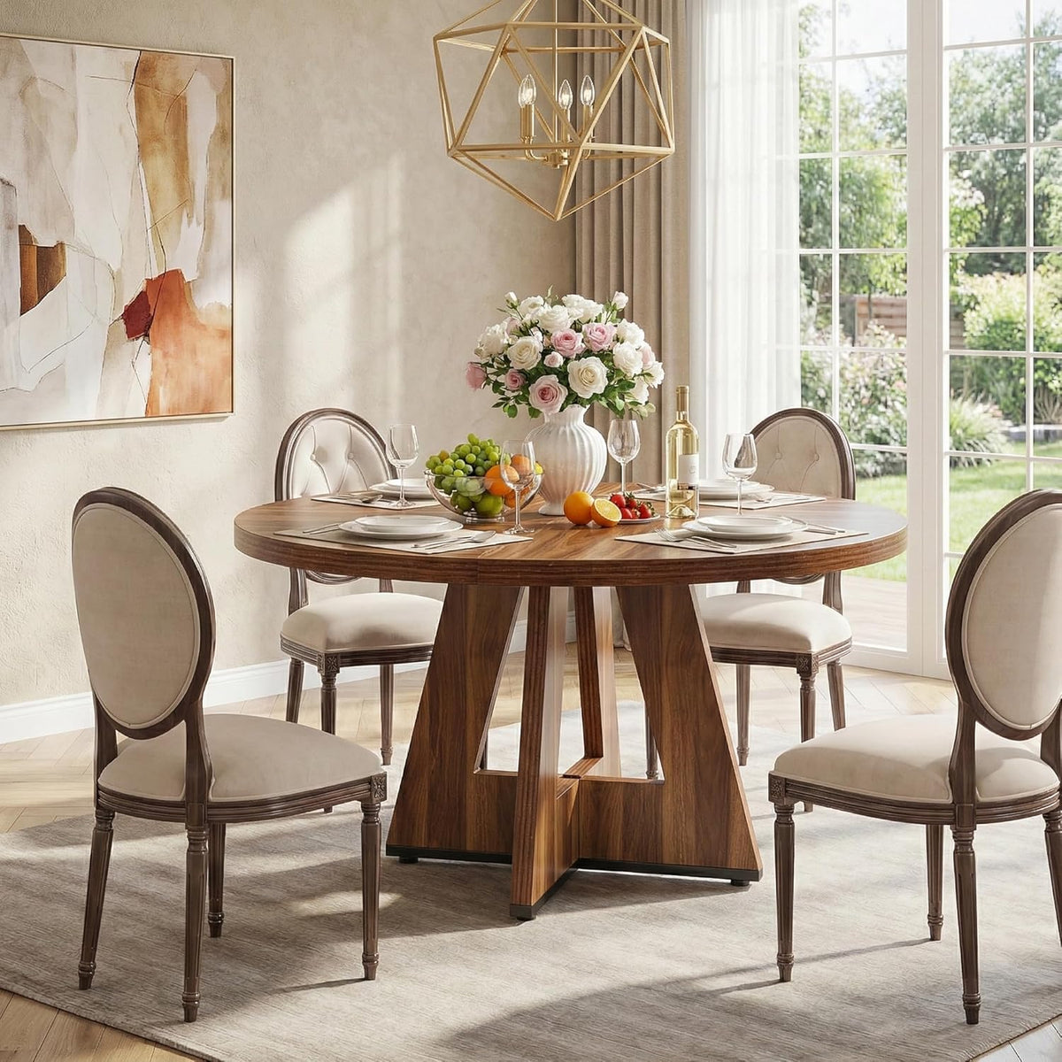 Lailang 120cm Eettafel, Modern Eetkamertafel, Houten Eettafel, Dining Table For 4, Kitchen Dining Table, 120 x 120 x 75 cm, Rustic Brown