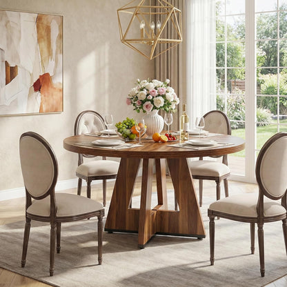 Lailang 120cm Eettafel, Modern Eetkamertafel, Houten Eettafel, Dining Table For 4, Kitchen Dining Table, 120 x 120 x 75 cm, Rustic Brown