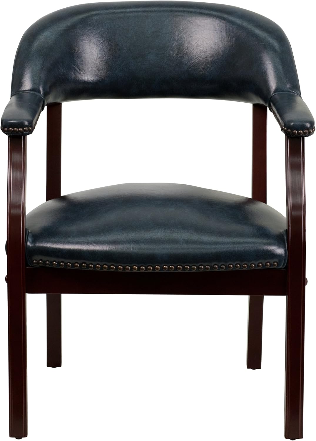 Conferentiestoel Marineblauw Vinyl – Ontvangststoel – Vergaderstoel – Gaststoel – Wachtstoel – Brandvertragend CAL-117 Schuim – Massief Hardhouten Frame