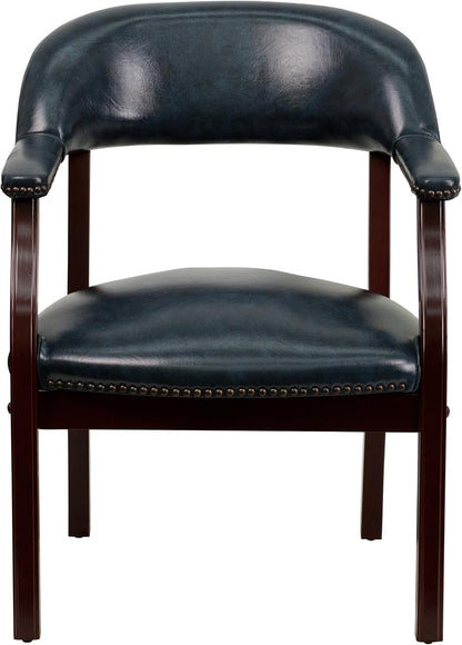 Conferentiestoel Marineblauw Vinyl – Ontvangststoel – Vergaderstoel – Gaststoel – Wachtstoel – Brandvertragend CAL-117 Schuim – Massief Hardhouten Frame