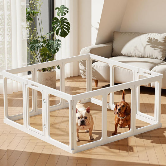 Gardner Pet Hondenhok van transparant acryl, krasbestendige en antislip box, modulair park voor puppy's, katten en konijnen, gemakkelijk te reinigen, uitbreidbaar, kleine dieren, 12 punten, wit