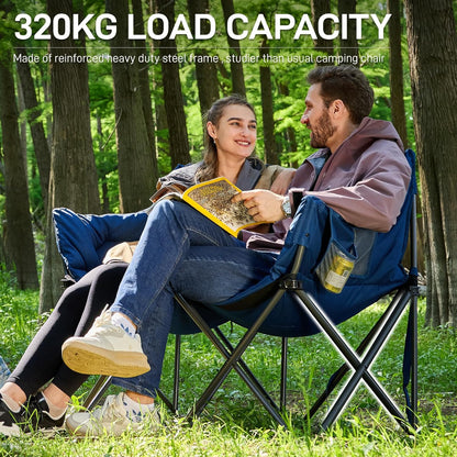 EVER ADVANCED Campingstoel, opvouwbaar, 124 cm breed, campingbank voor 2 personen, vouwbank, 320 kg belastbaar, campingbank, dik gevoerde klapstoel, XXL, 2-zits, hoge rugleuning voor buiten, tuin