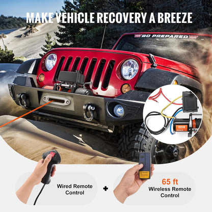 VEVOR Electric Winch, 6000 Lbs Truck Trailer Winch, 12V DC 1/4" x 55ft Synthetic Rope Aluminum Fairlead Wireless&Wired Remote Control, IP55 Waterproof Tow for Off Road SUV ATV UTV