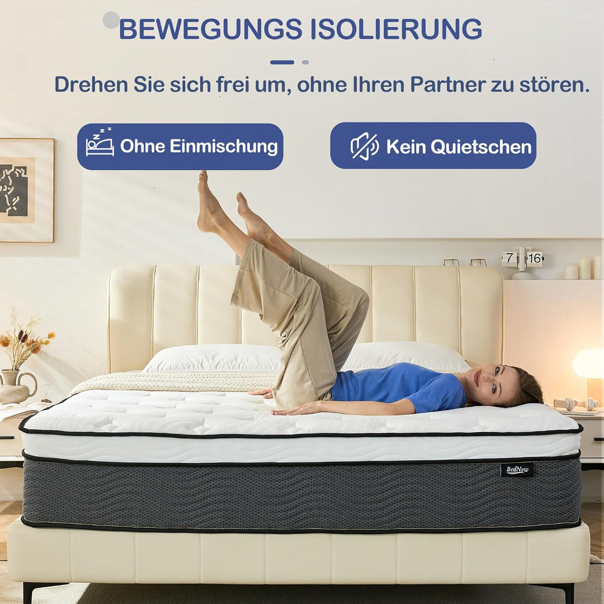Matras 140 x 200 cm, pocketveringmatras H3 hoogte 31 cm 7-zonen orthopedische matras met comfort memory-schuim laag, 101 nachten proefslapen, Öko-Tex gecertificeerd