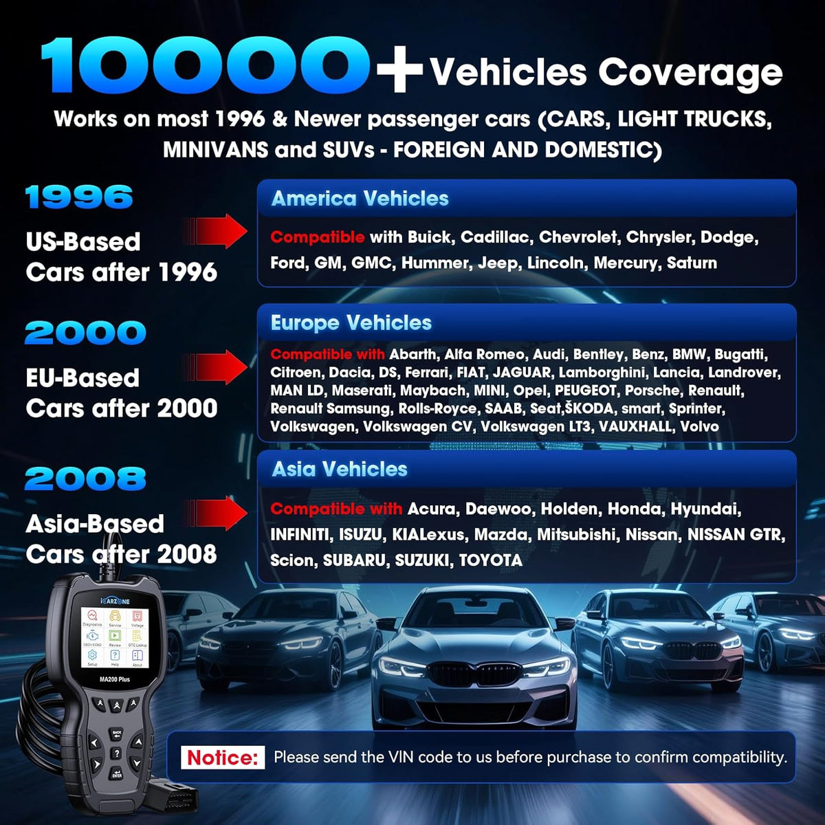 MA200 Plus OBD2 Scanner, 10000+ Automodellen, Alle Systeem Diagnosegereedschap, Diagnoseapparaat met 6 Diensten, Olie/BMS/EPB/SAS/DPF/TPMS Reset, Auto VIN, Batterijtest, Levenslange Updates