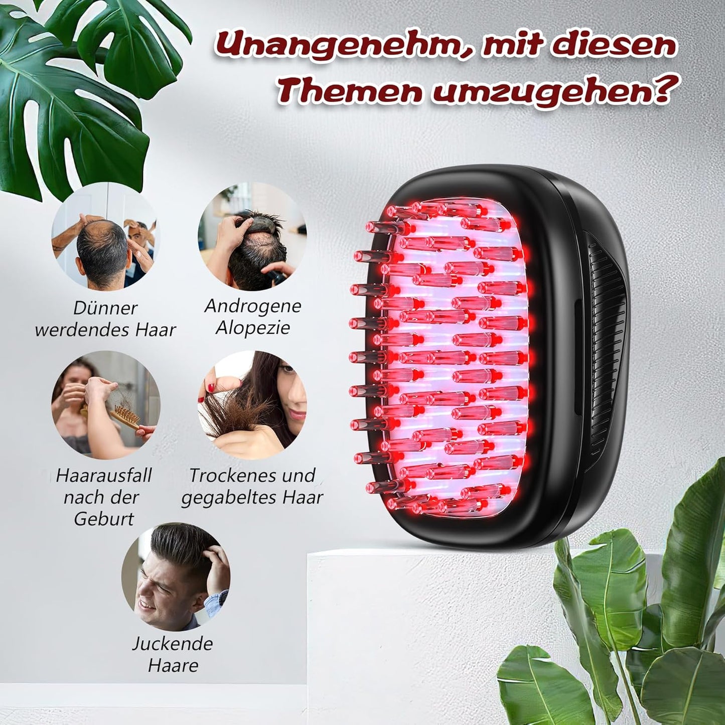 KTS Haargroeikam met rood licht en koude laser tegen haaruitval, roodlichttherapie tegen haargroei, haarverzorging en follikelactivatie, anti-haaruitvalkam voor mannen en vrouwen