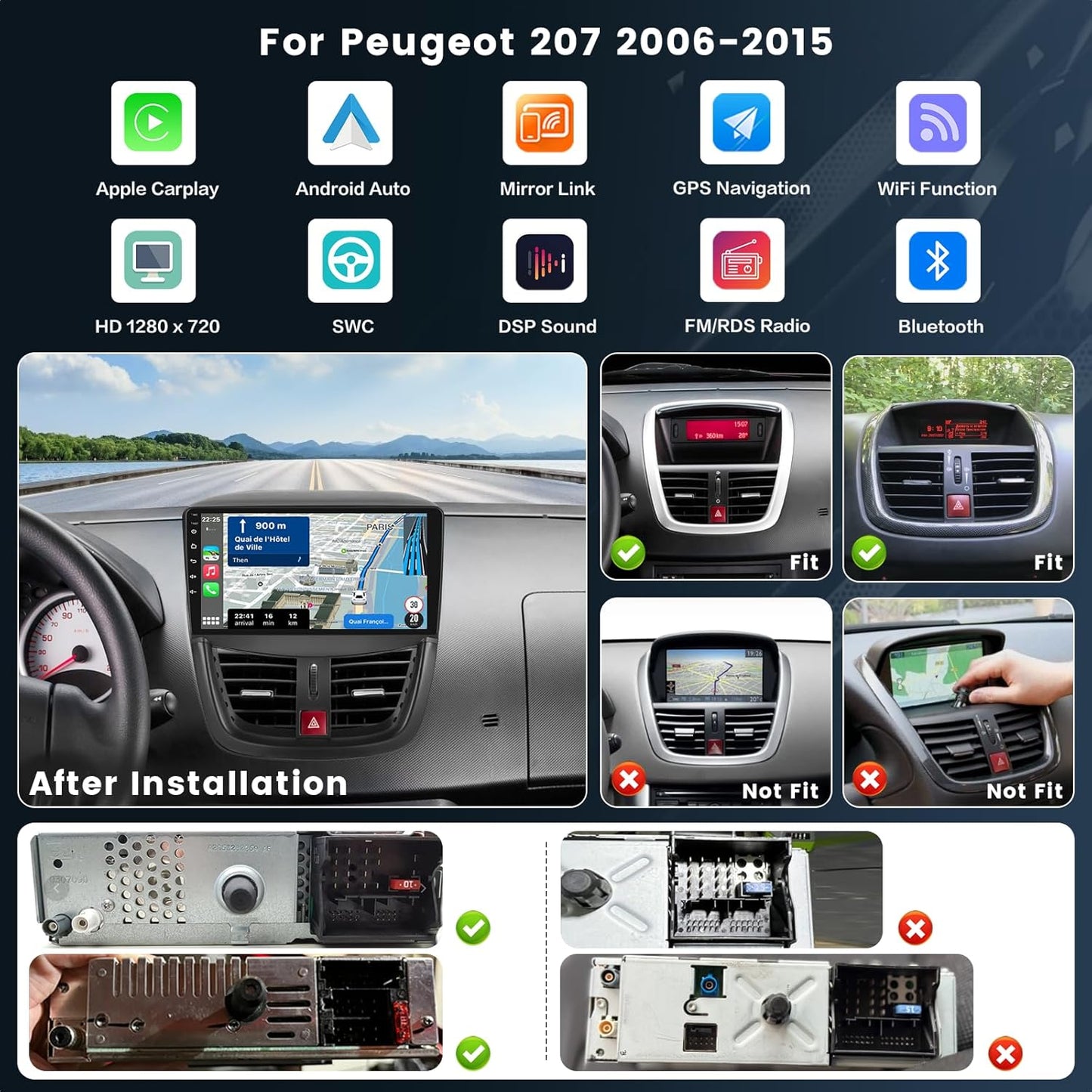 Android Radio – Autoradio – Multimedia Systeem – Navigatiesysteem – Touchscreen Radio – 9 Inch HD Scherm – Draadloze CarPlay & Android Auto – AHD Achteruitrijcamera & GPS Navigatie